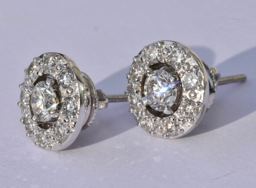 Diamond Halo Earrings 14k